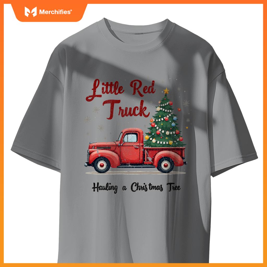 Little Red Truck Hauling A Christmas Tree Family Matching T-Shirt