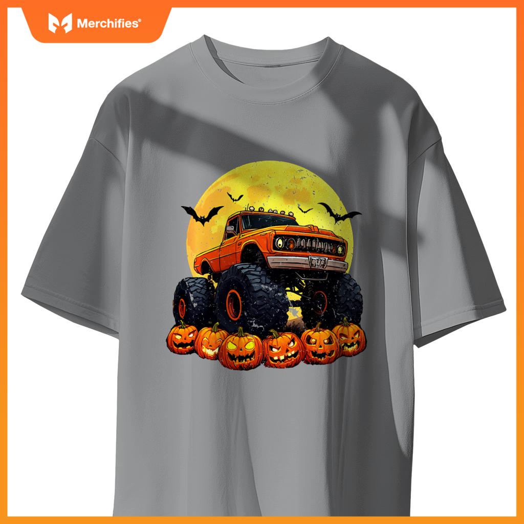 Monster Truck Ghost Pumpkin Toddler Costume Boys Halloween T-Shirt