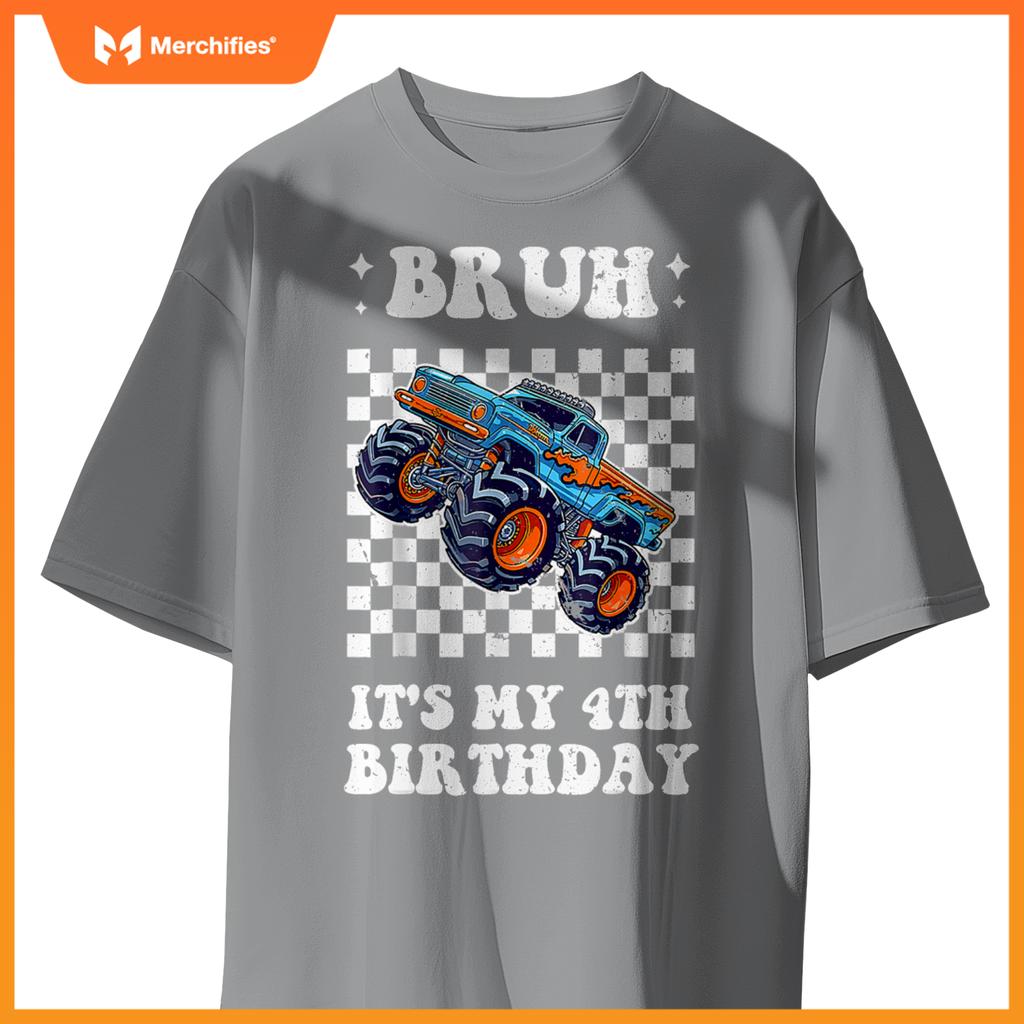 Kid 4 Years Old Bruh It's My 4th Birthday Boys Monster Truck T-Shirt