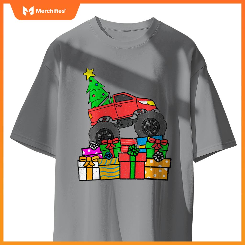 Kids Boys Monster Truck Christmas Toddler Kids T-Shirt
