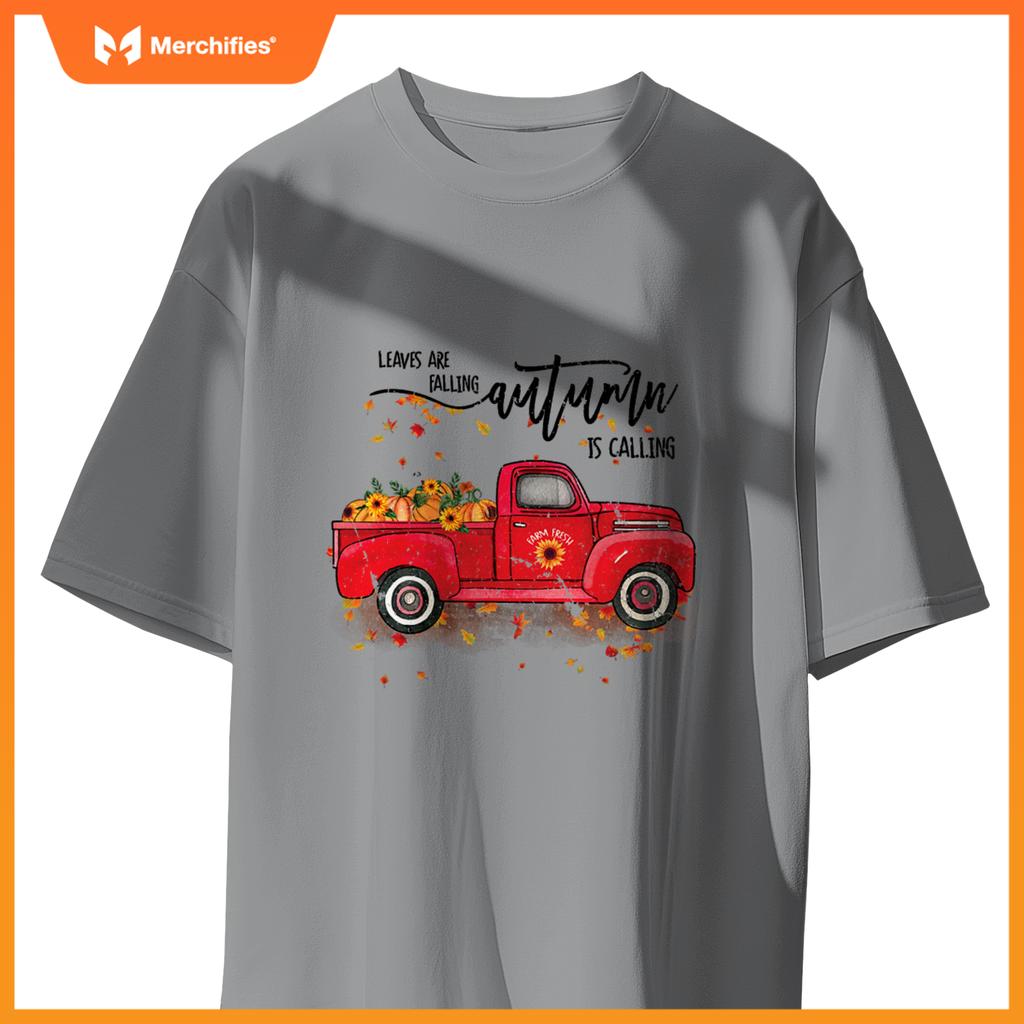 Leaves Are Falling Autumn Is Calling Red Truck Pumpkins T-Shirt