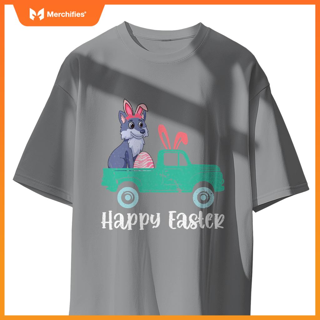 Happy Easter Wolf Bunny Riding Truck Boys Toddler T-Shirt