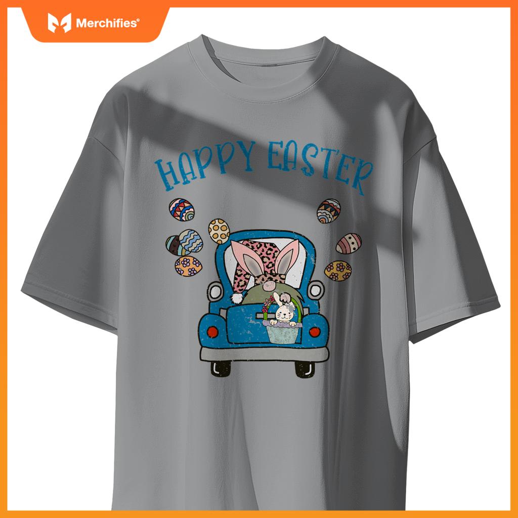 Happy Easter Gnome Bunny Rabbit In Truck Easter Egg Kids T-Shirt