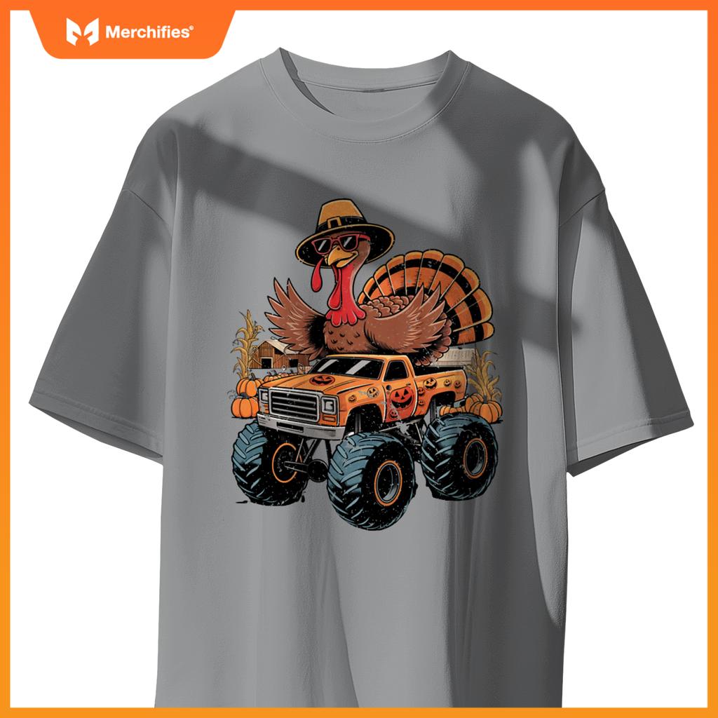 Funny Turkey Thanksgiving Truck Fall Turkey Kid Thanksgiving T-Shirt