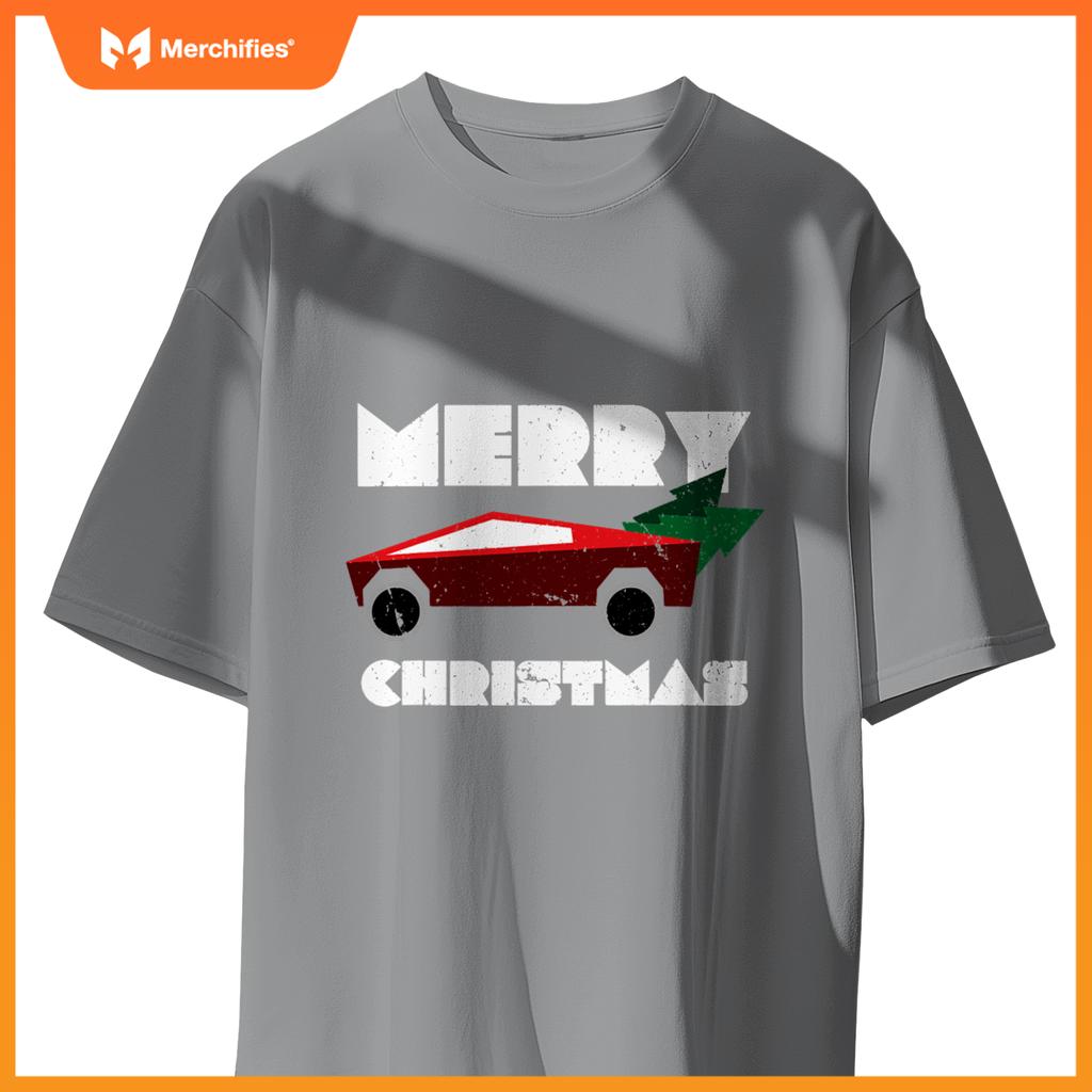 Futuristic Cyber Red Truck Pickup Christmas Tree Kids Men T-Shirt