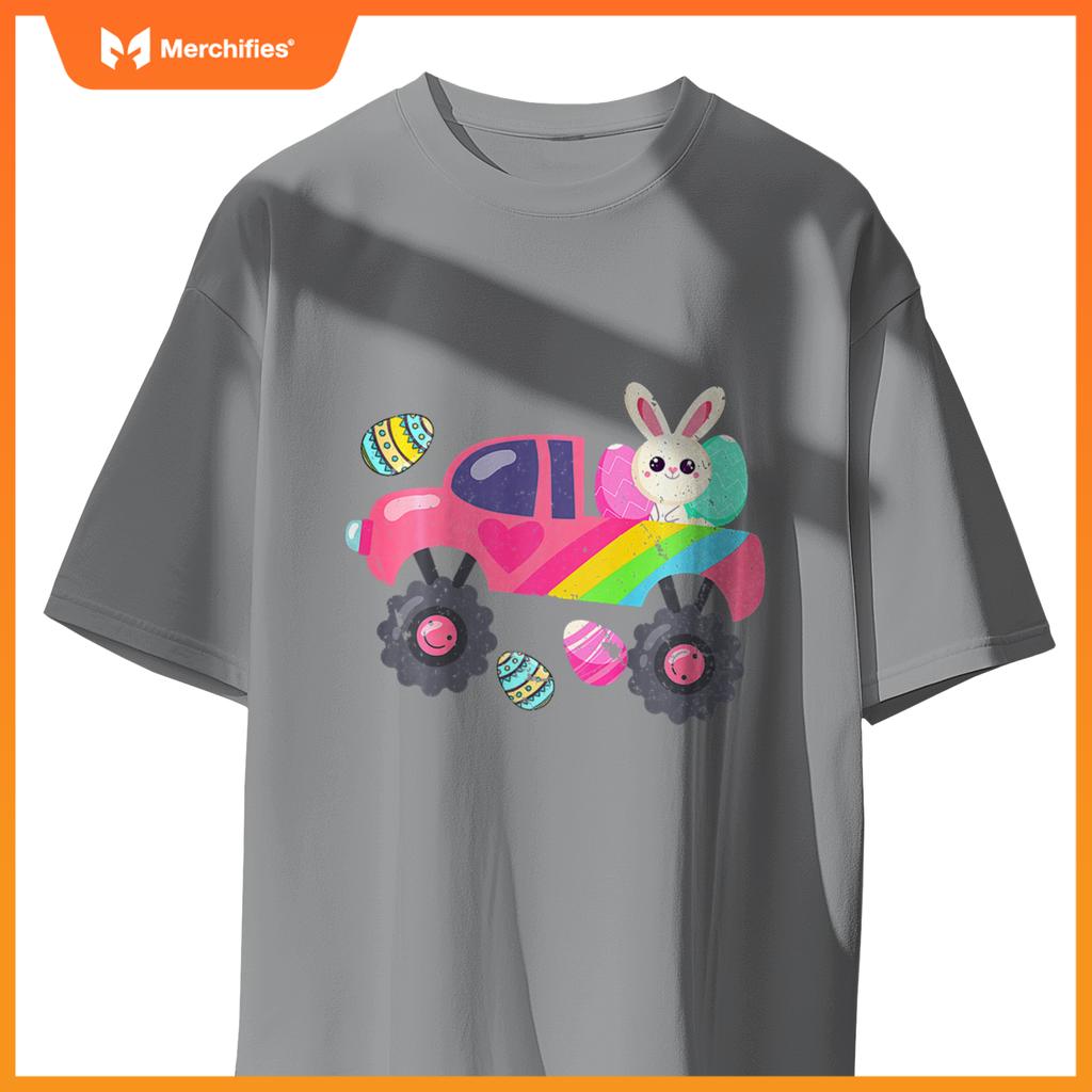 Kids Cute Bunny Rabbit Happy Easter Monster Truck Kids Egg Hunt T-Shirt