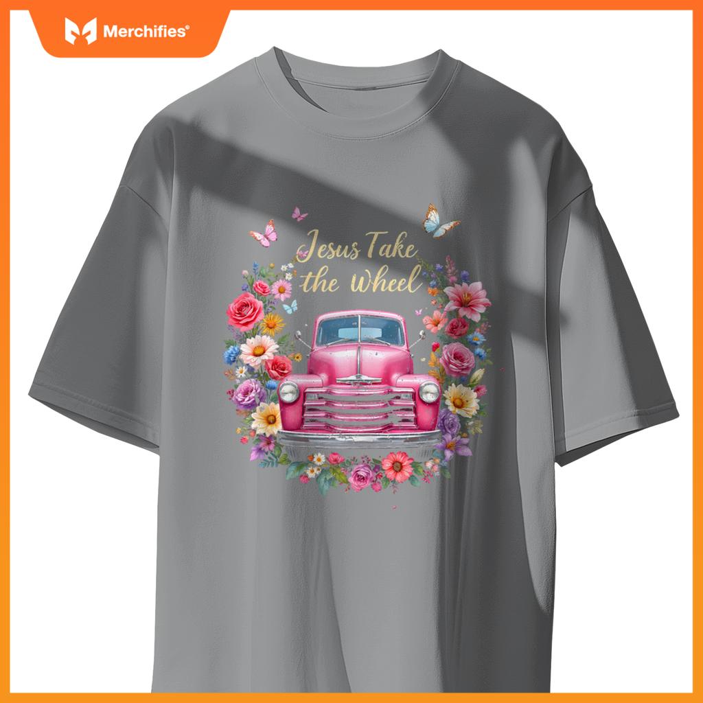 Jesus Take The Wheel Floral Farm Truck Catholic T-Shirt