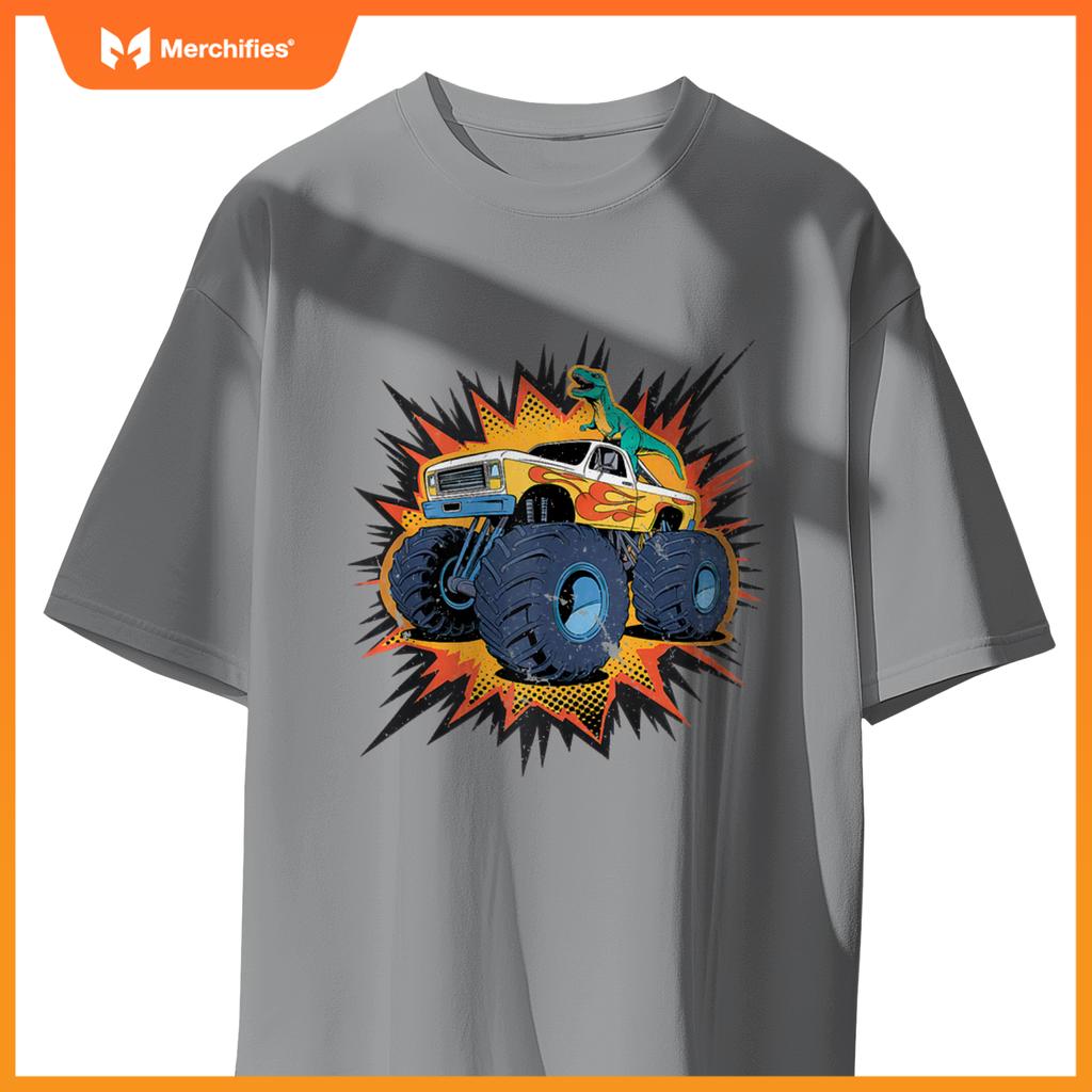 Monster Truck Boy Family Birthday Party Dino Dinosaur Trucks T-Shirt