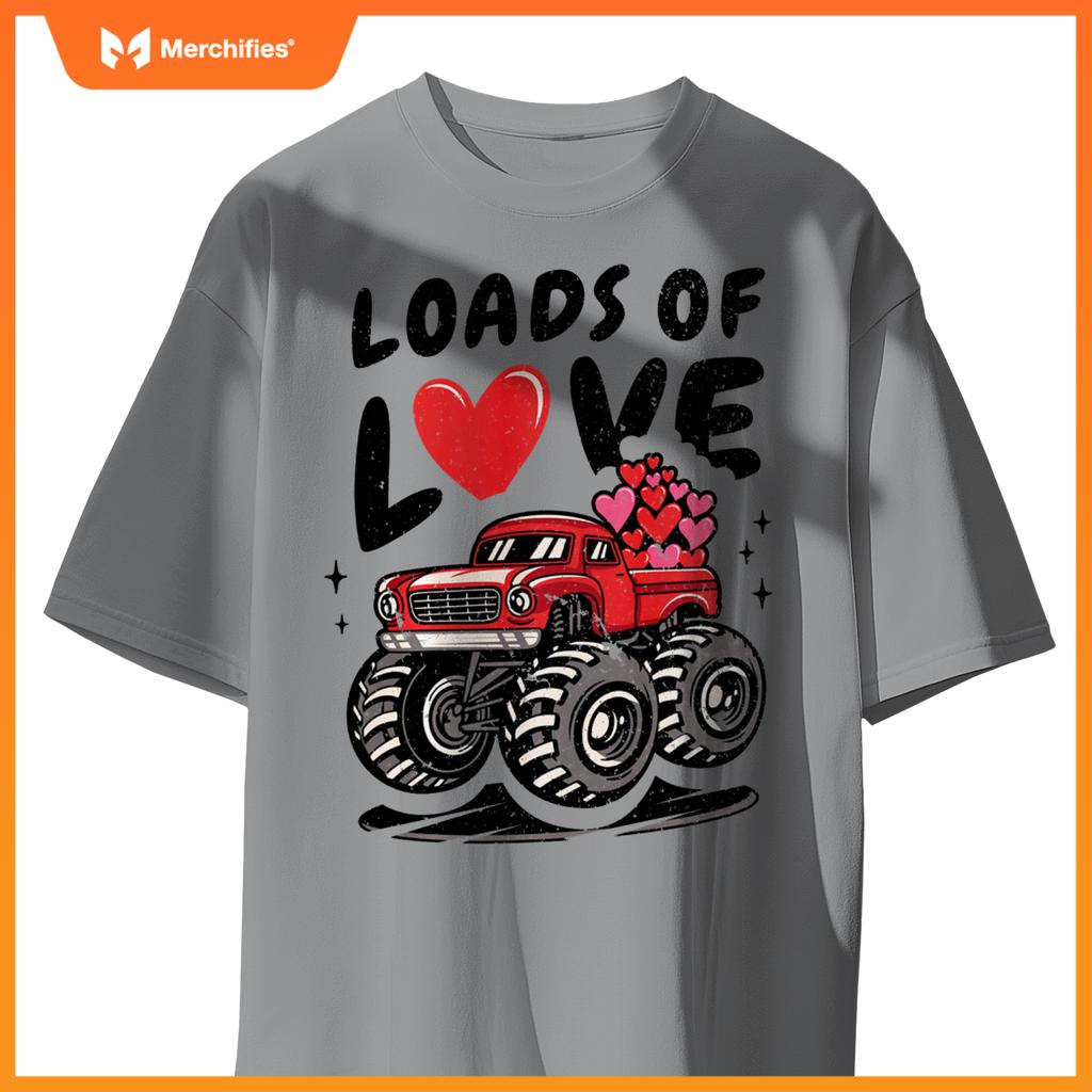 Loads Of Love Monster Truck Lovers Men Valentine's Day Heart T-Shirt
