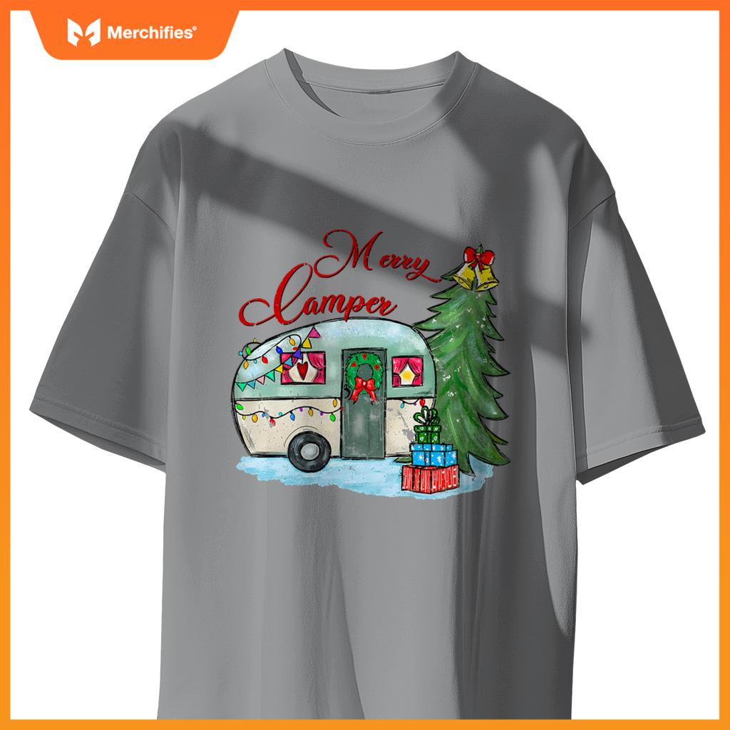 Merry Camper Christmas Santa Camper Camping Truck Xmas Tree T-Shirt