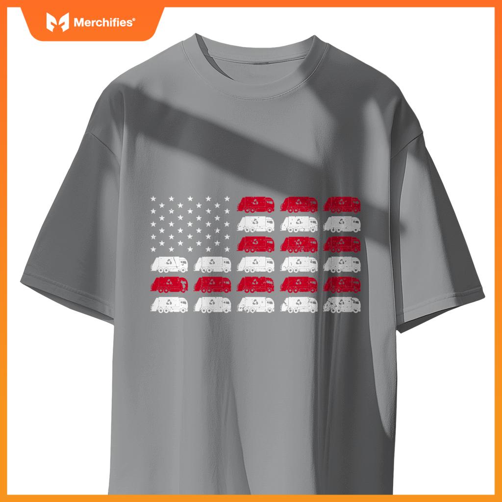Garbage Truck USA American Flag Patriotic Men Women Boys T-Shirt