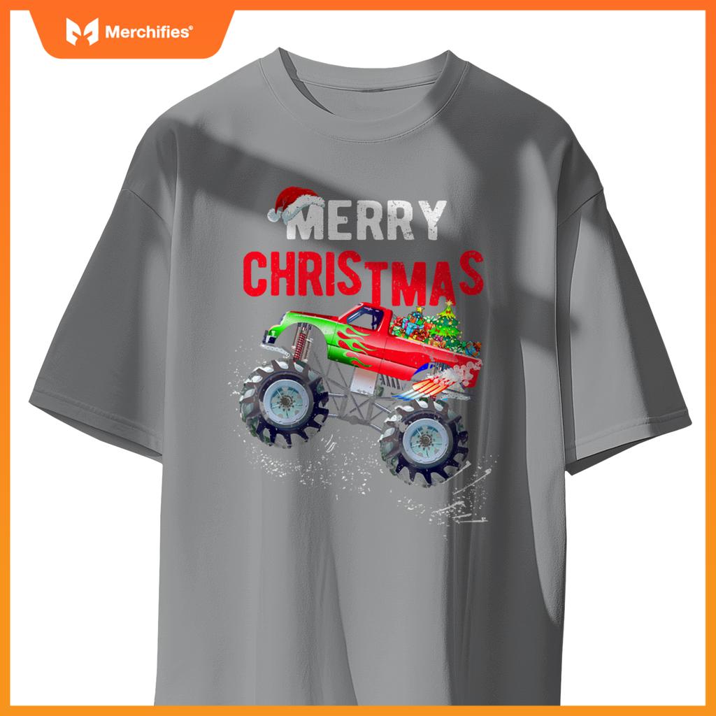 Merry Christmas Monster Truck Toddler Boys Xmas Kids T-Shirt