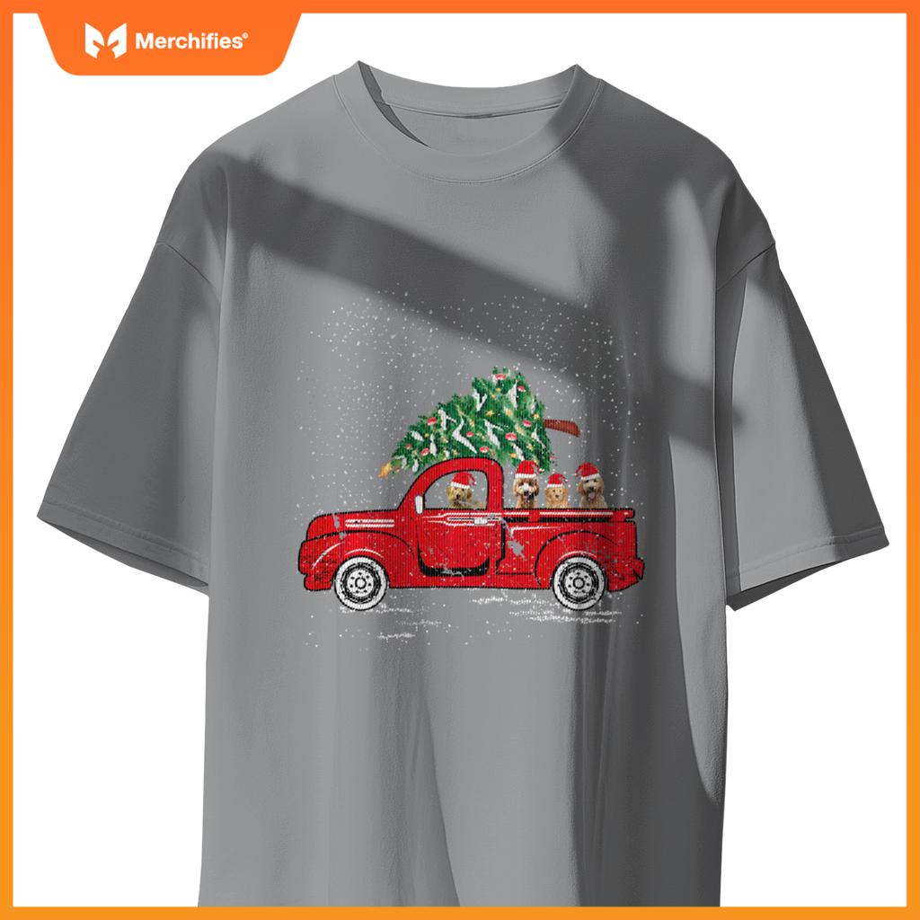 Goldendoodle Riding Red Truck Santa Christmas Pajamas T-Shirt