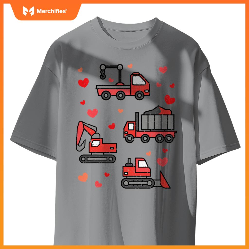 Kids Truck Excavator Klift Hearts Day Happy Valentines T-Shirt