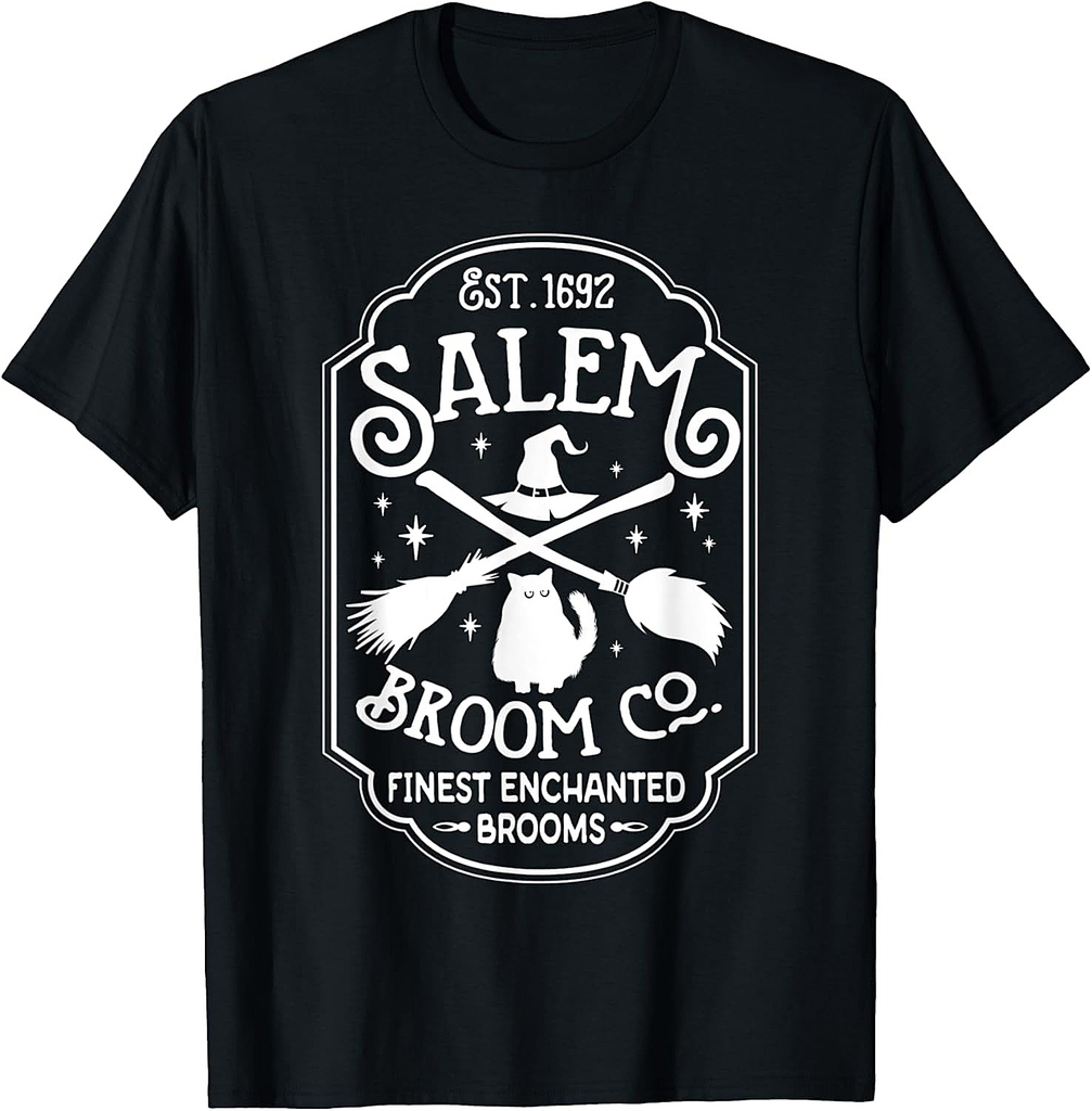 Salem Broom Company Est 1692 Halloween Salem Witch Cat Broom T-Shirt