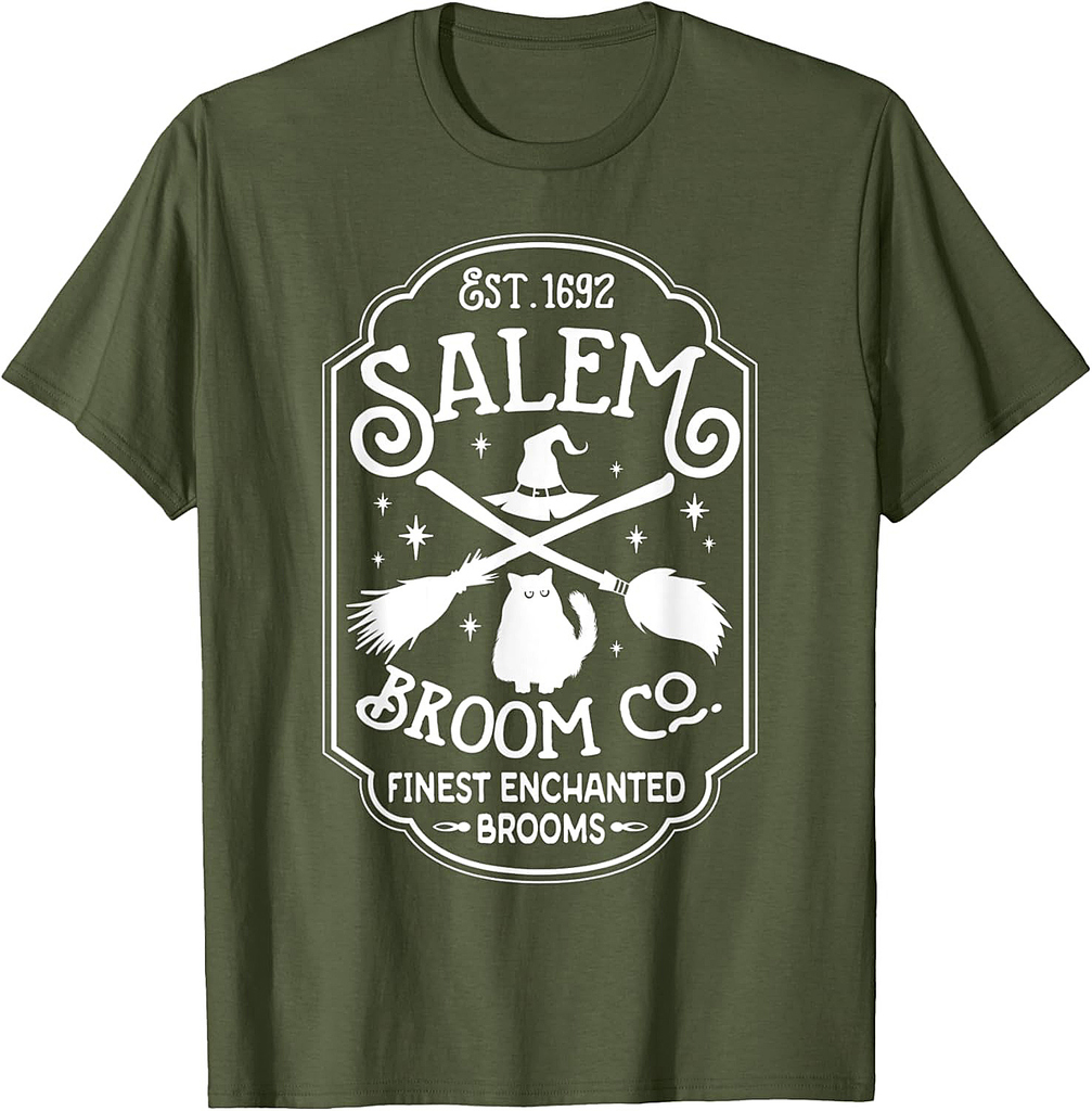 Salem Broom Company Est 1692 Halloween Salem Witch Cat Broom T-Shirt