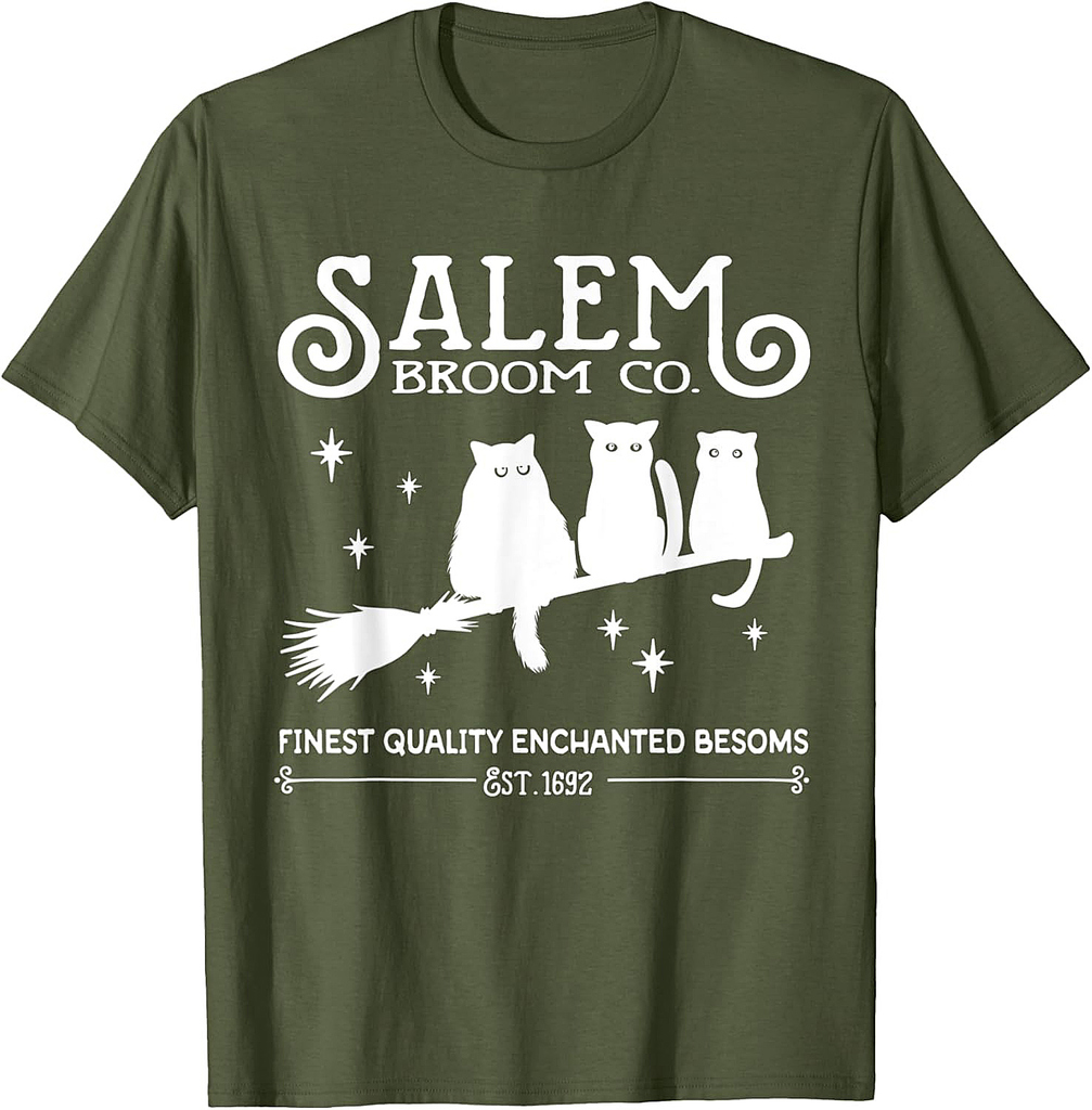 Salem Broom Company Est 1692 Halloween Salem Witch Cat Broom T-Shirt