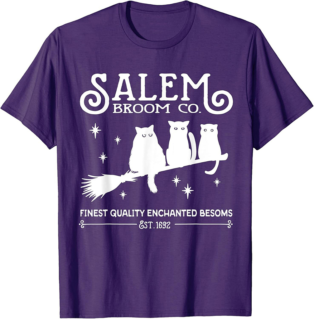 Salem Broom Company Est 1692 Halloween Salem Witch Cat Broom T-Shirt