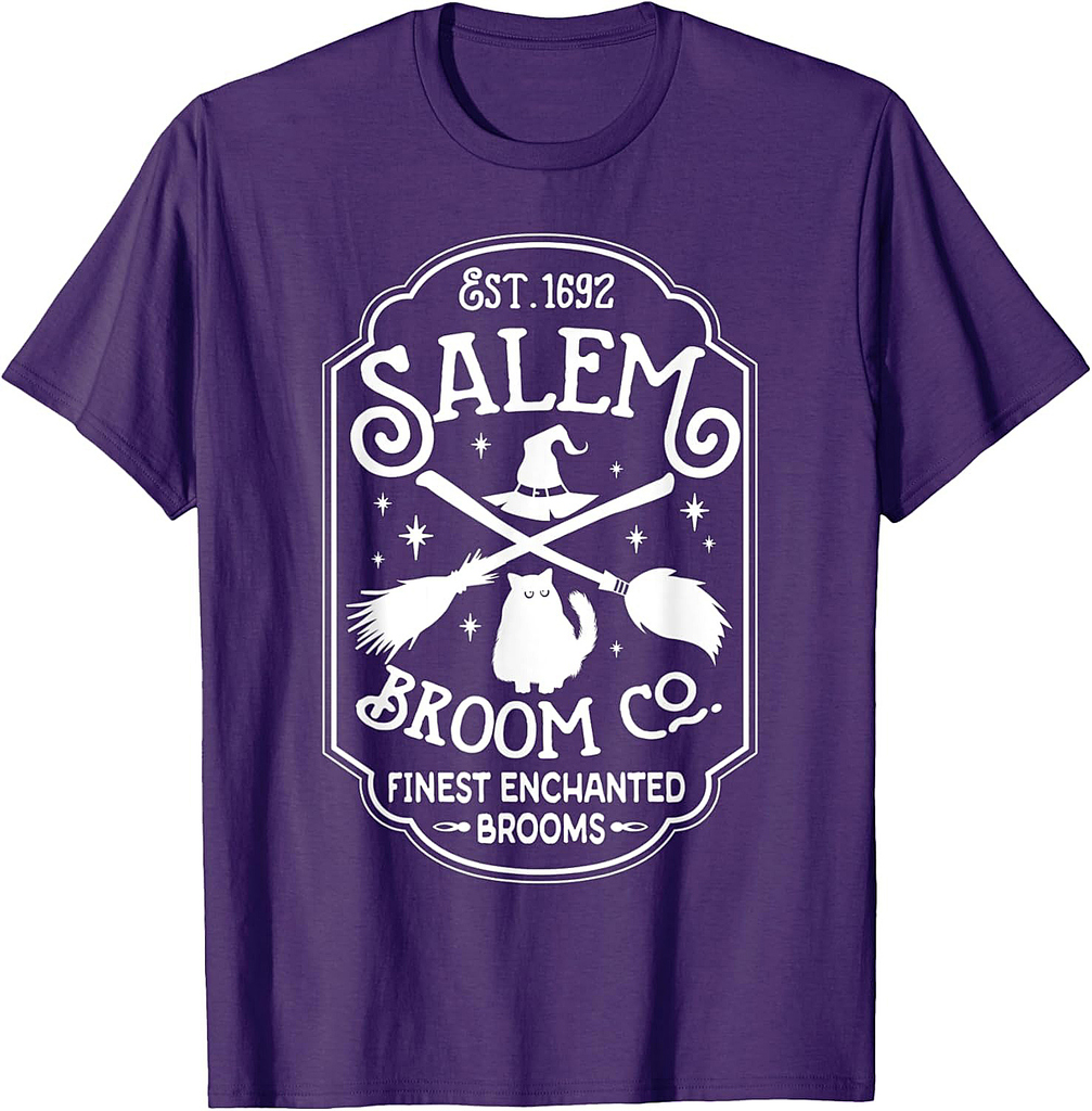 Salem Broom Company Est 1692 Halloween Salem Witch Cat Broom T-Shirt
