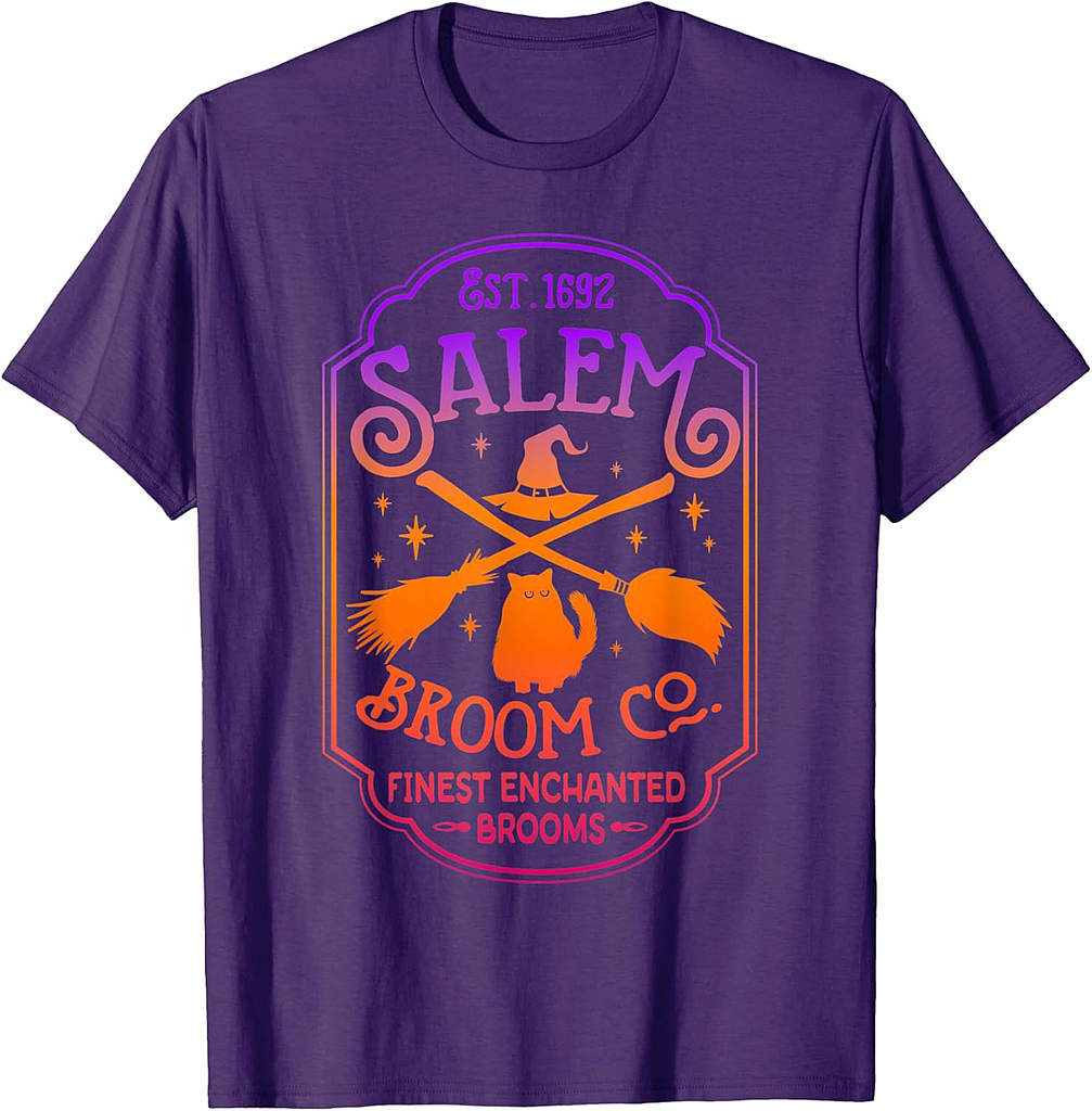 Salem Witch Broom Company Est 1692 Halloween Salem Cat Broom T-Shirt
