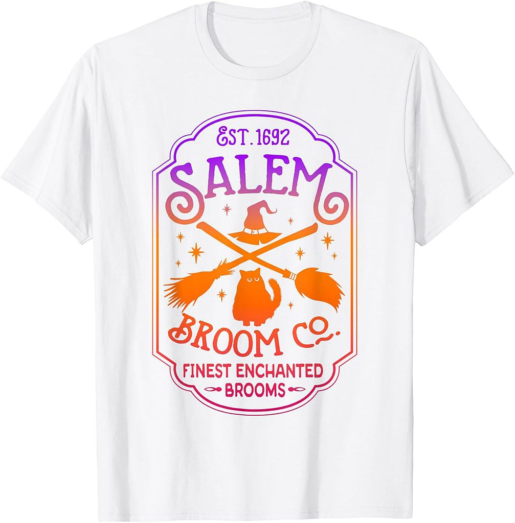 Salem Witch Broom Company Est 1692 Halloween Salem Cat Broom T-Shirt