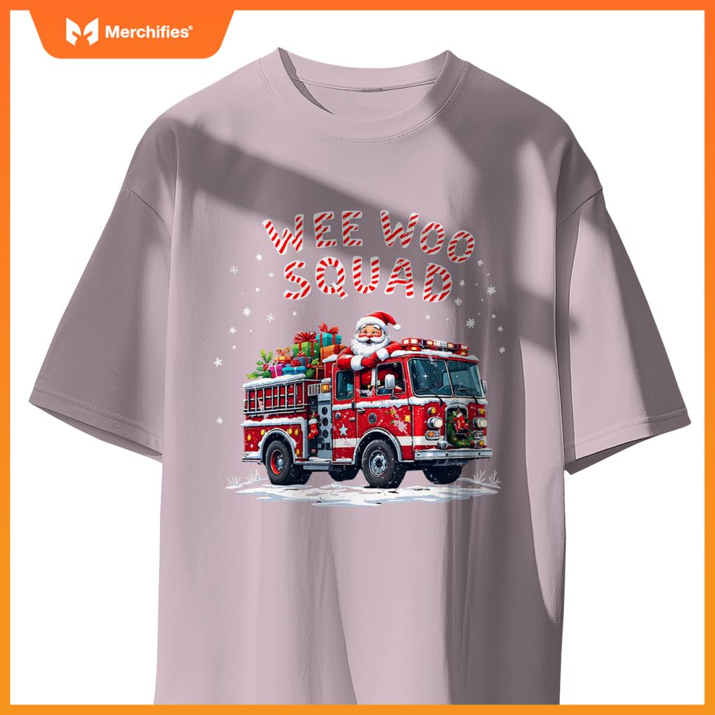 Santa Claus Fire Truck Funny Christmas Firefighter Men Women T-Shirt