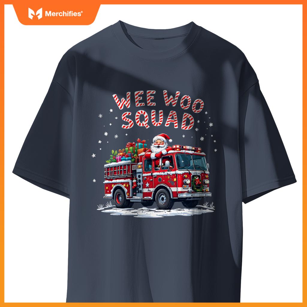 Santa Claus Fire Truck Funny Christmas Firefighter Men Women T-Shirt