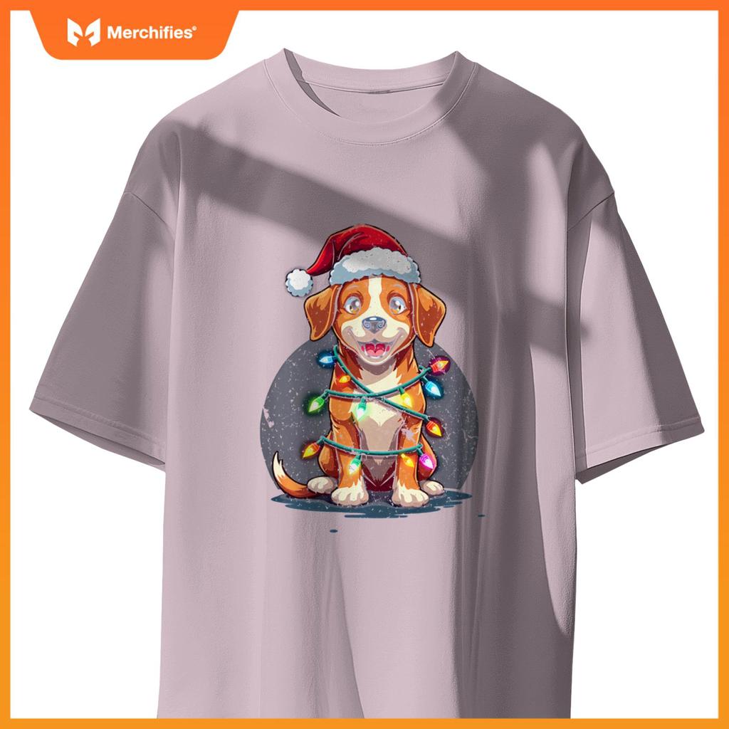Santa Dog Christmas Lights Xmas Merry Christmas T-Shirt