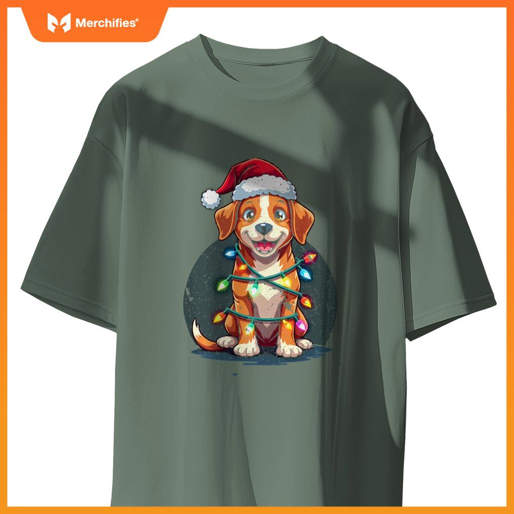 Santa Dog Christmas Lights Xmas Merry Christmas T-Shirt
