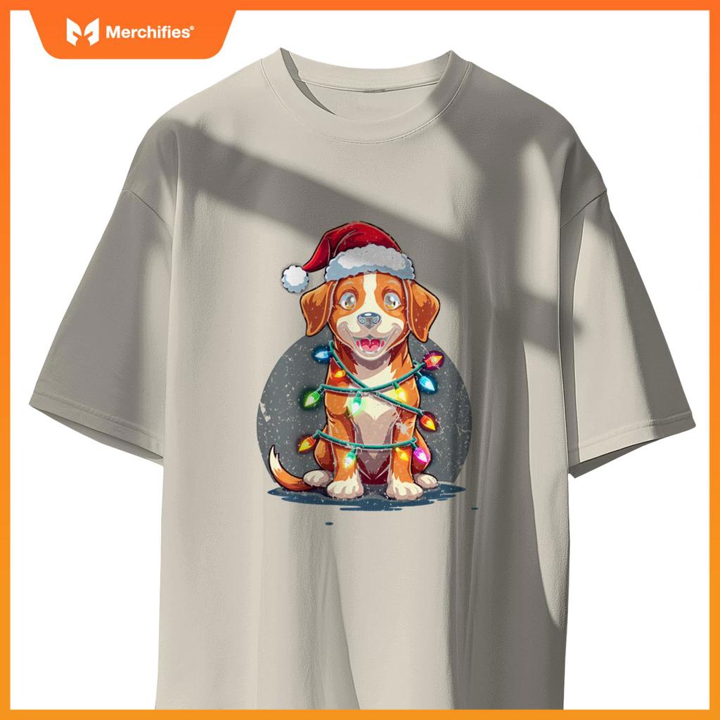Santa Dog Christmas Lights Xmas Merry Christmas T-Shirt