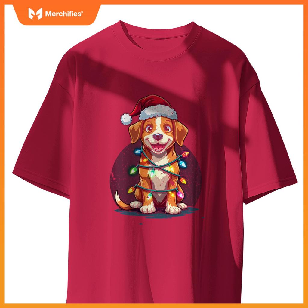 Santa Dog Christmas Lights Xmas Merry Christmas T-Shirt
