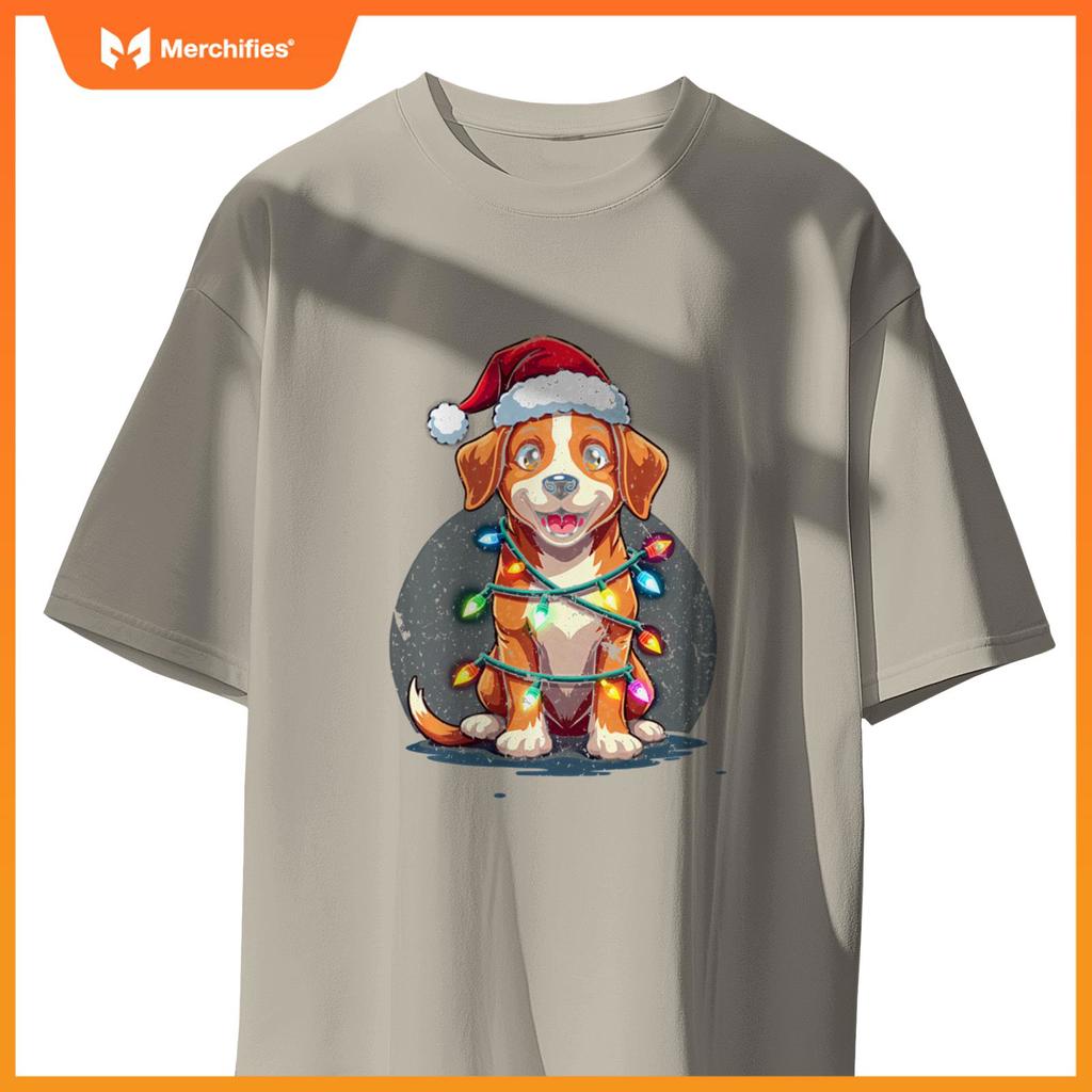 Santa Dog Christmas Lights Xmas Merry Christmas T-Shirt