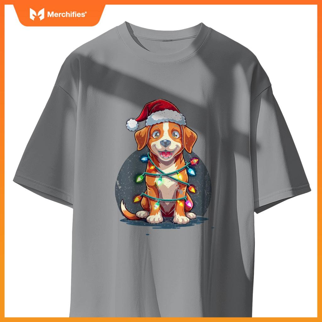 Santa Dog Christmas Lights Xmas Merry Christmas T-Shirt