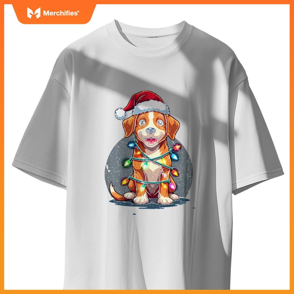 Santa Dog Christmas Lights Xmas Merry Christmas T-Shirt