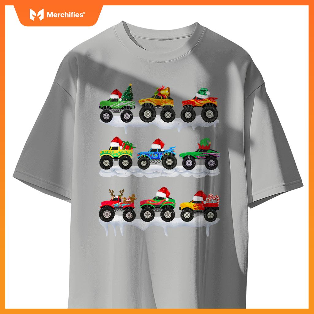 Santa Monster Truck Christmas Squad Group Boys Kids T-Shirt