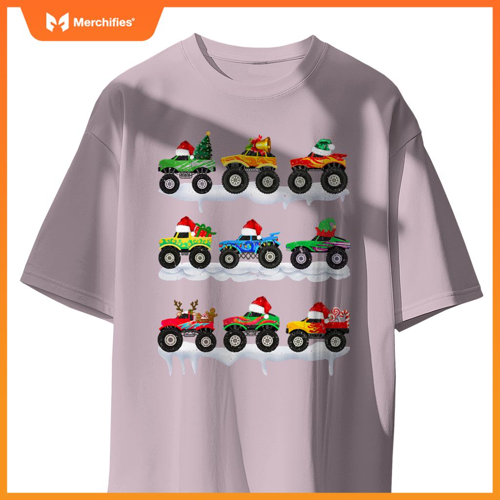 Santa Monster Truck Christmas Squad Group Boys Kids T-Shirt