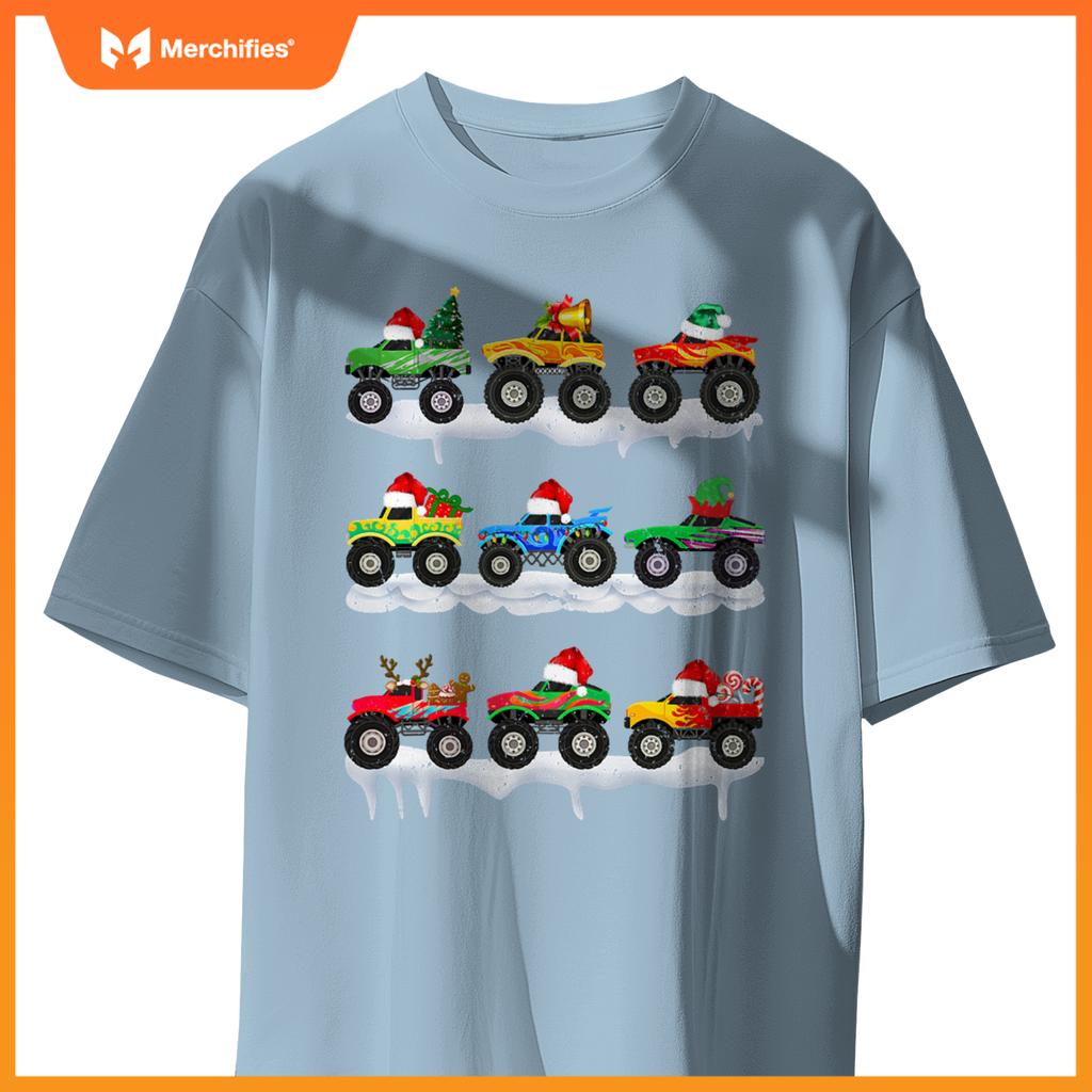 Santa Monster Truck Christmas Squad Group Boys Kids T-Shirt