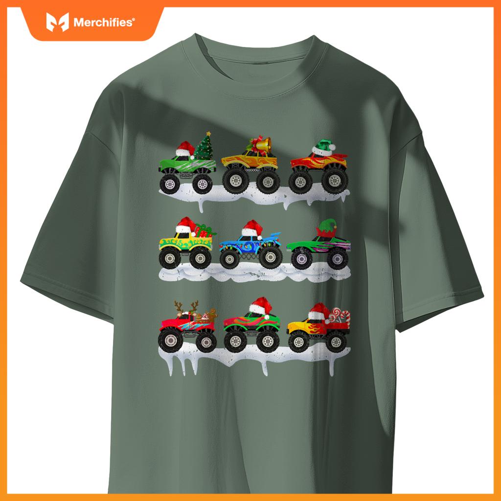 Santa Monster Truck Christmas Squad Group Boys Kids T-Shirt