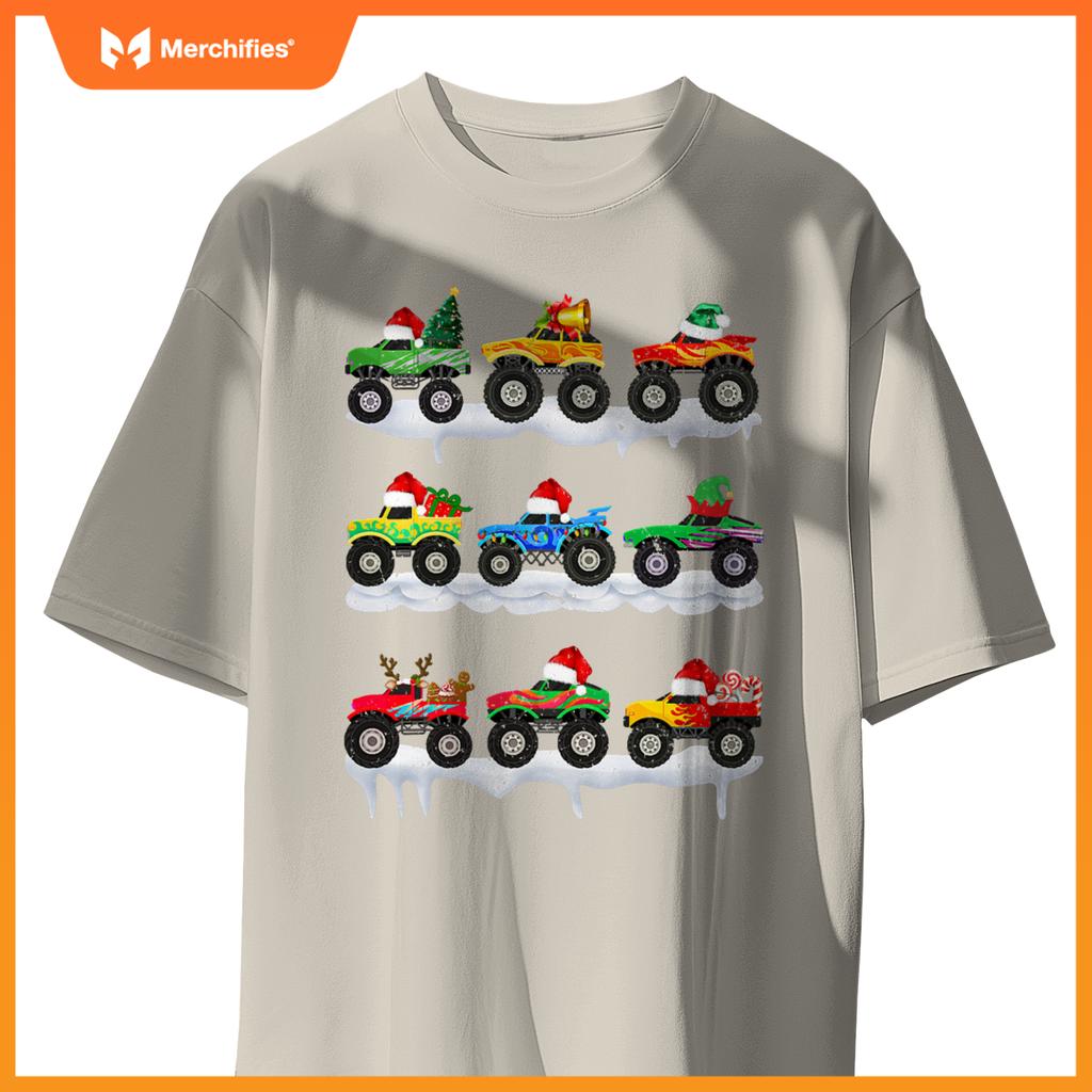 Santa Monster Truck Christmas Squad Group Boys Kids T-Shirt