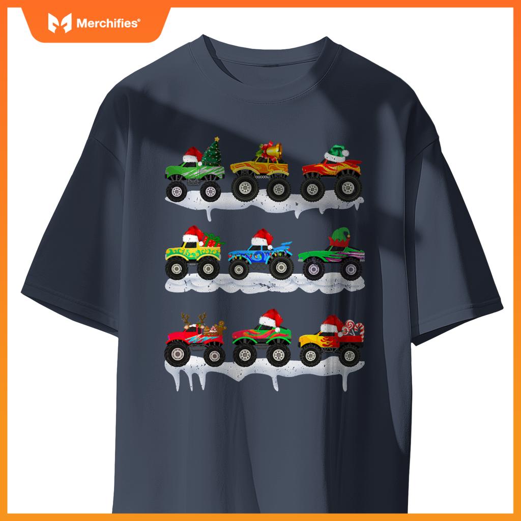 Santa Monster Truck Christmas Squad Group Boys Kids T-Shirt