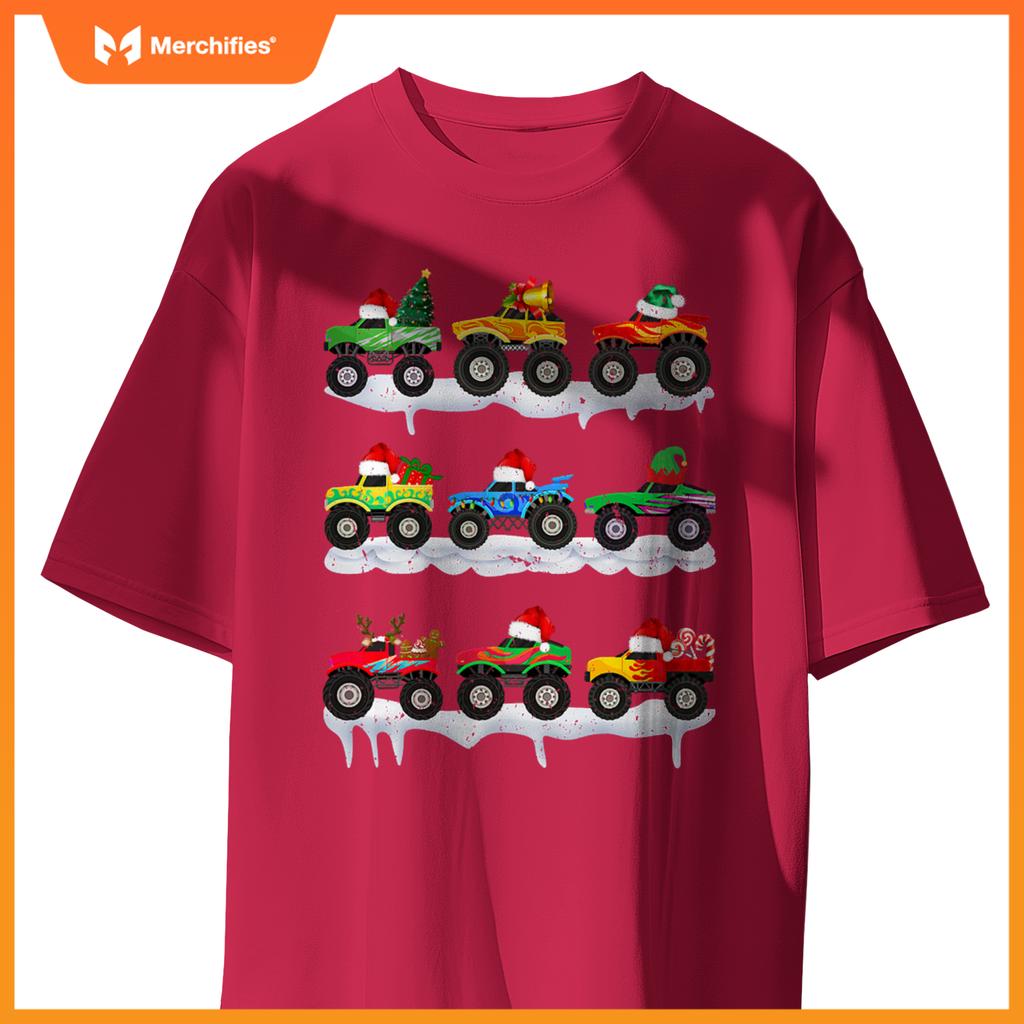 Santa Monster Truck Christmas Squad Group Boys Kids T-Shirt