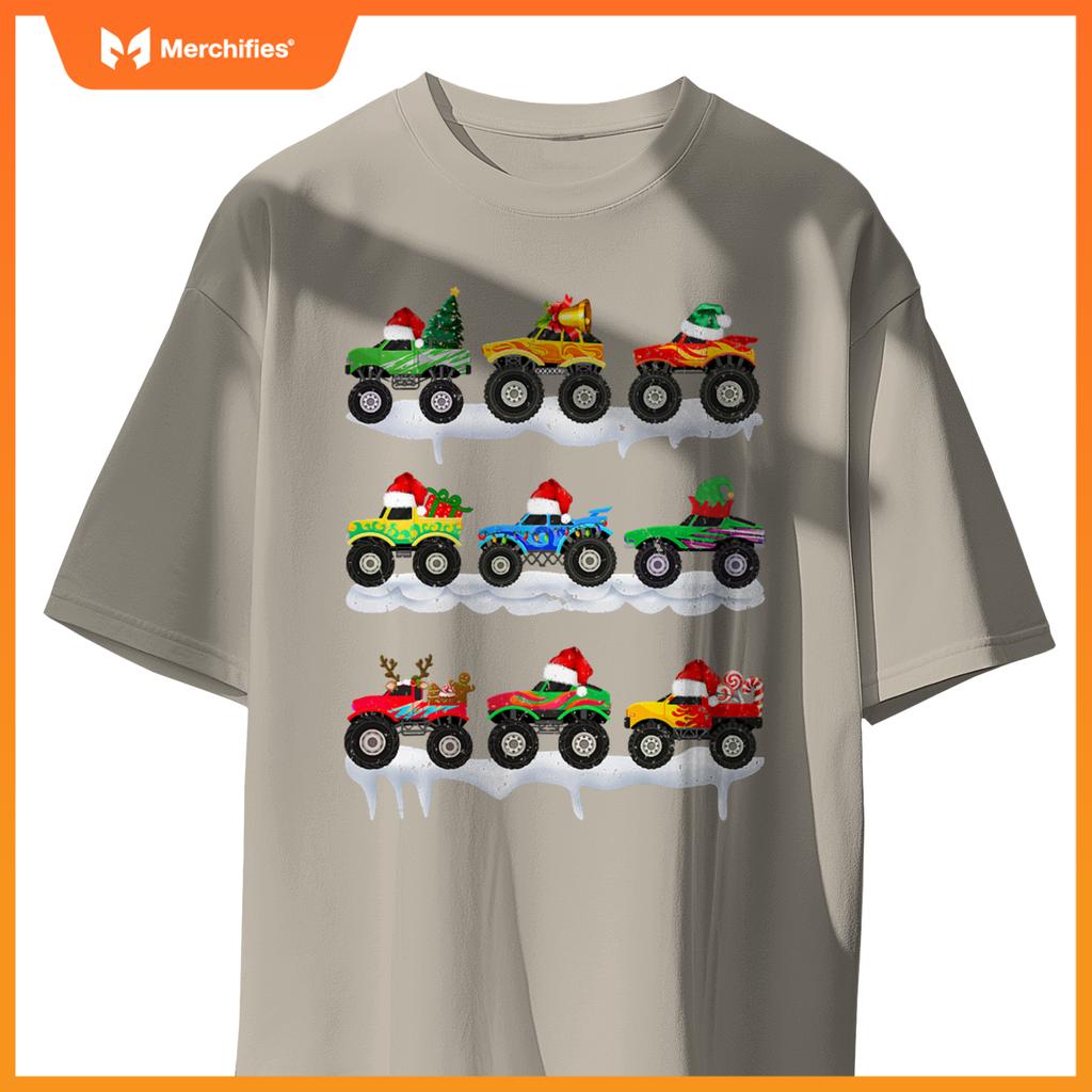 Santa Monster Truck Christmas Squad Group Boys Kids T-Shirt