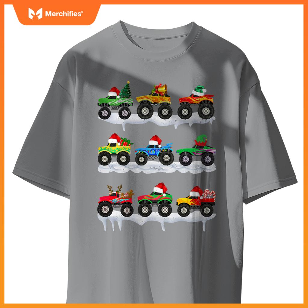 Santa Monster Truck Christmas Squad Group Boys Kids T-Shirt