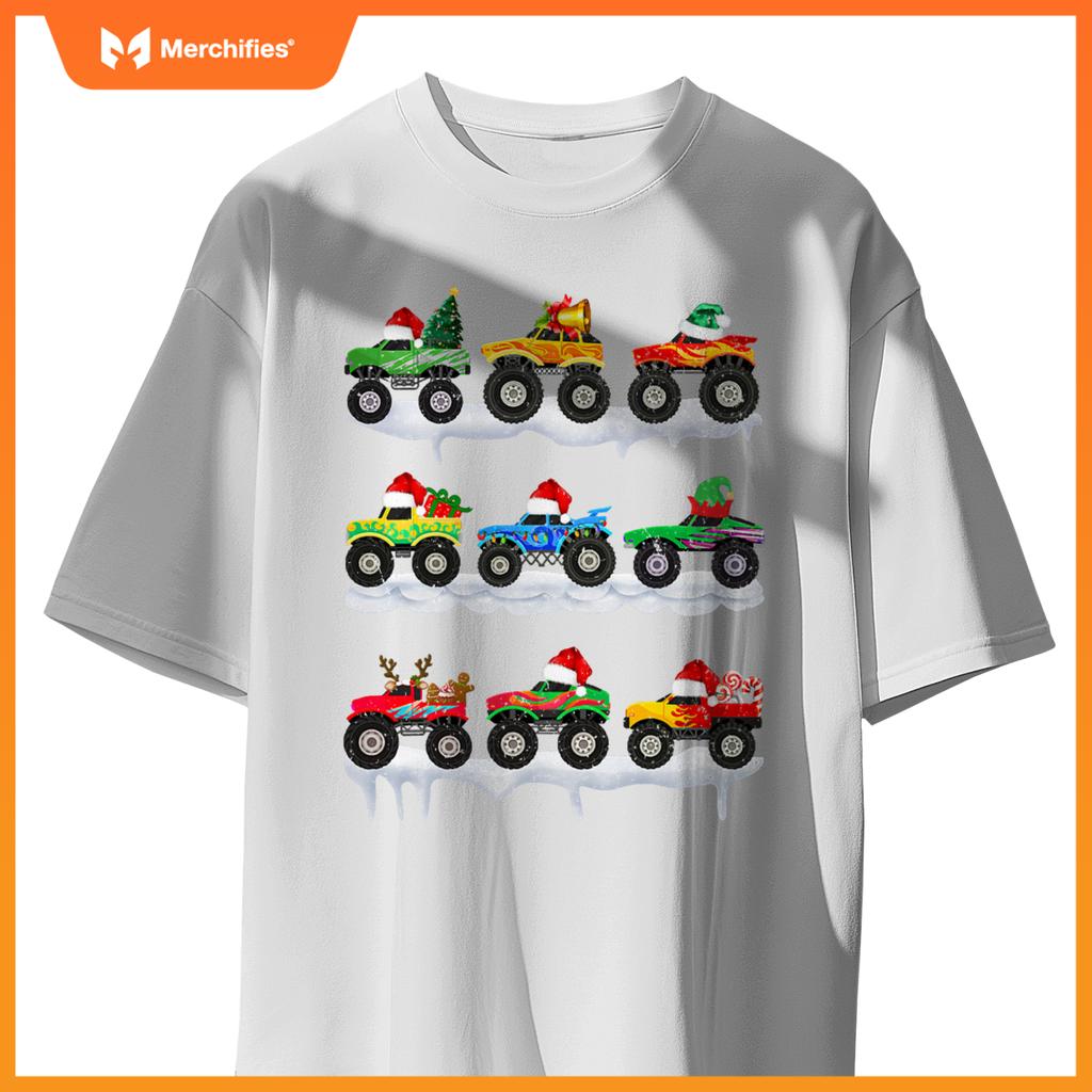 Santa Monster Truck Christmas Squad Group Boys Kids T-Shirt