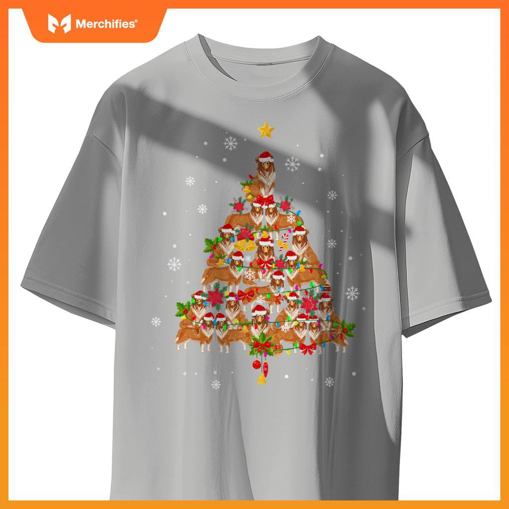 Santa Shetland Sheepdog Christmas Tree Light Sheltie Xmas T-Shirt