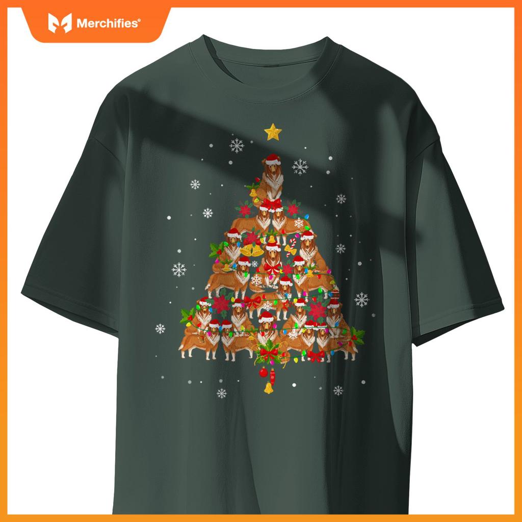 Santa Shetland Sheepdog Christmas Tree Light Sheltie Xmas T-Shirt