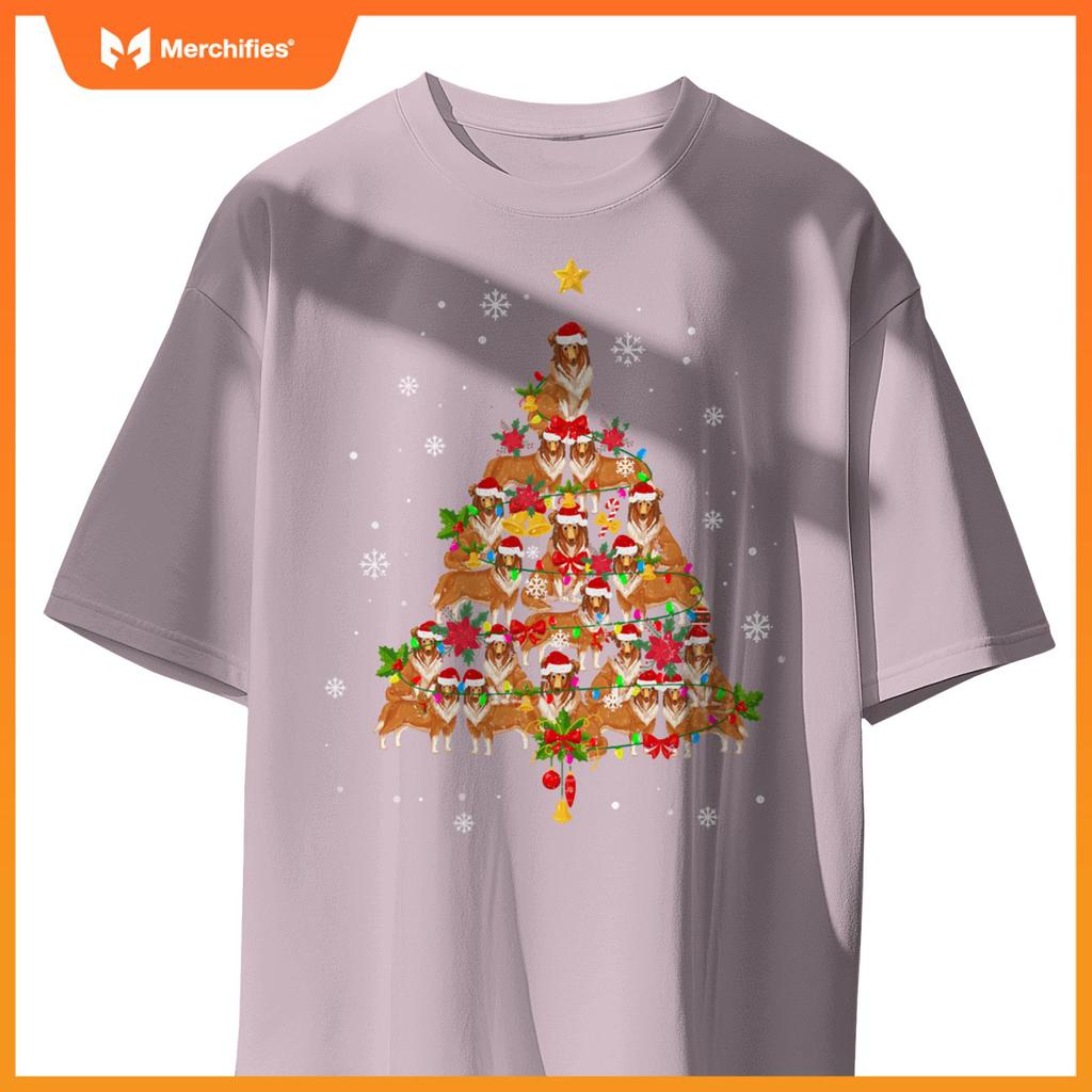 Santa Shetland Sheepdog Christmas Tree Light Sheltie Xmas T-Shirt