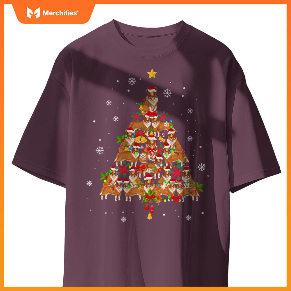 Santa Shetland Sheepdog Christmas Tree Light Sheltie Xmas T-Shirt