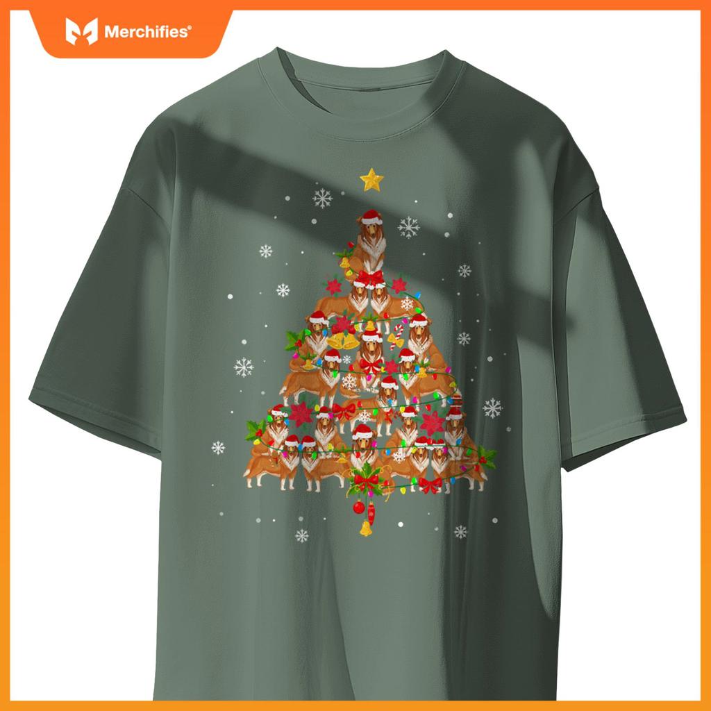 Santa Shetland Sheepdog Christmas Tree Light Sheltie Xmas T-Shirt