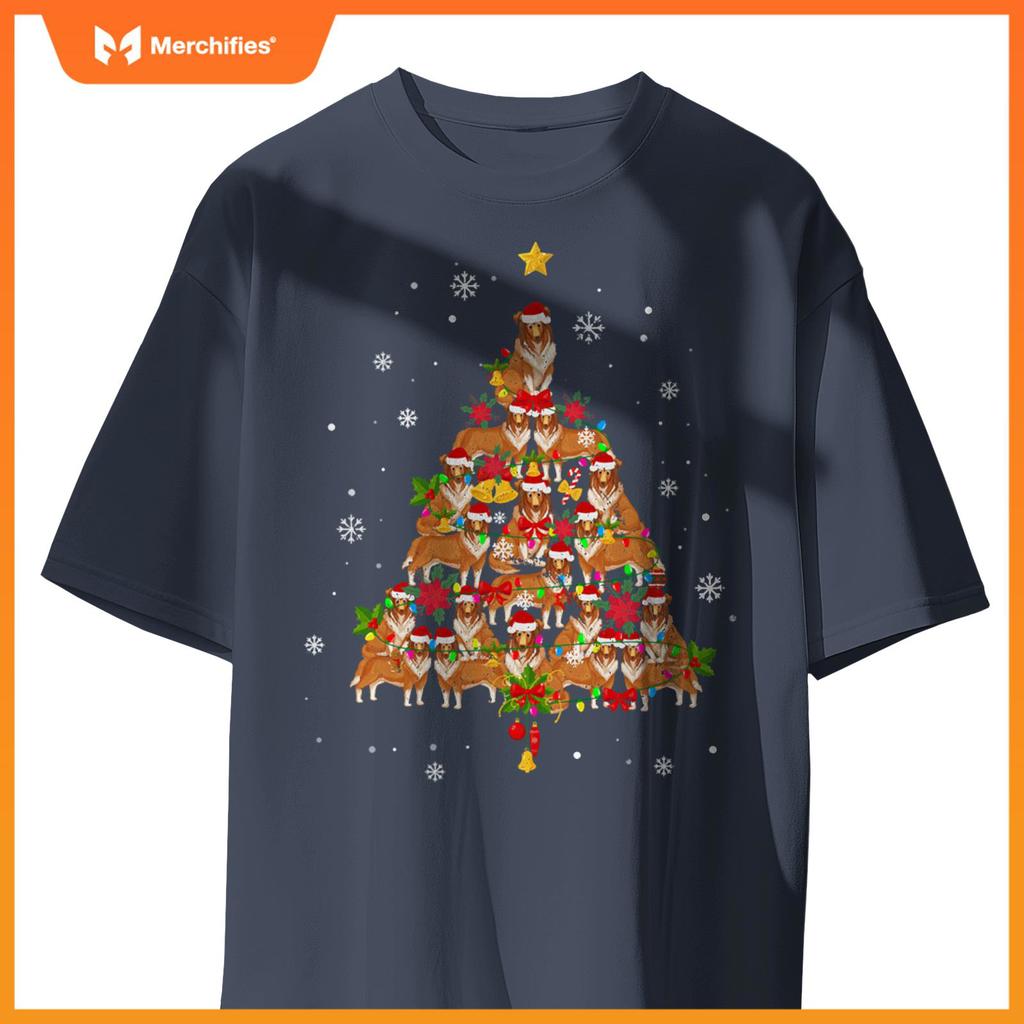 Santa Shetland Sheepdog Christmas Tree Light Sheltie Xmas T-Shirt